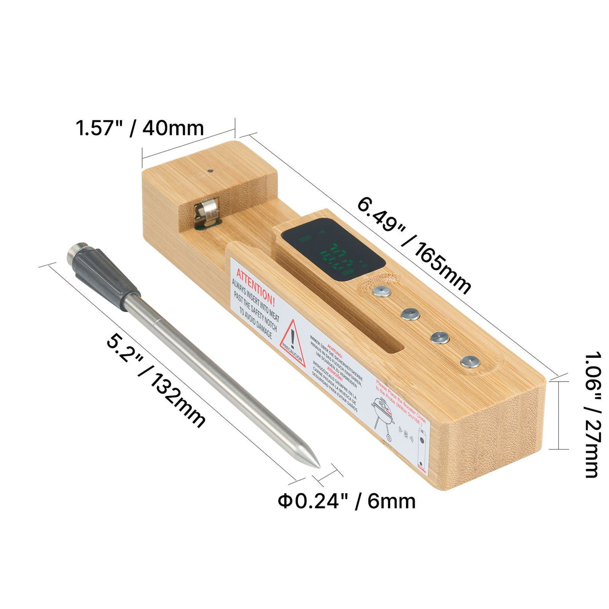 Wireless Meat Thermometer, 500 ft Range Wireless Bluetooth Meat Thermometer, Digital Cooking Food Meat Thermometer, Waterproof Smart Meat Probe with One Probe, for Grilling, Smoker, BBQ & Oven