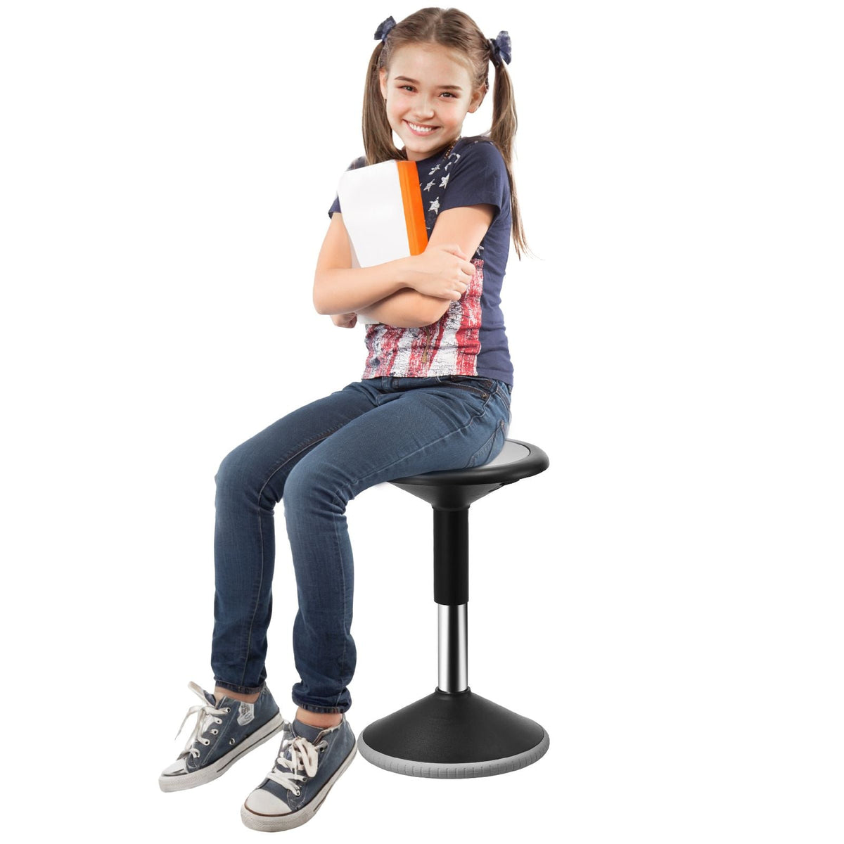 Wobble Chair, Height-Adjustable (15.7-21.7") Active Chair, Flexible Seating Wobble Stool Made of PVC+ABS Improves Focus & Posture, Ideal for Schools, Office and Home, Age 12-18, Black