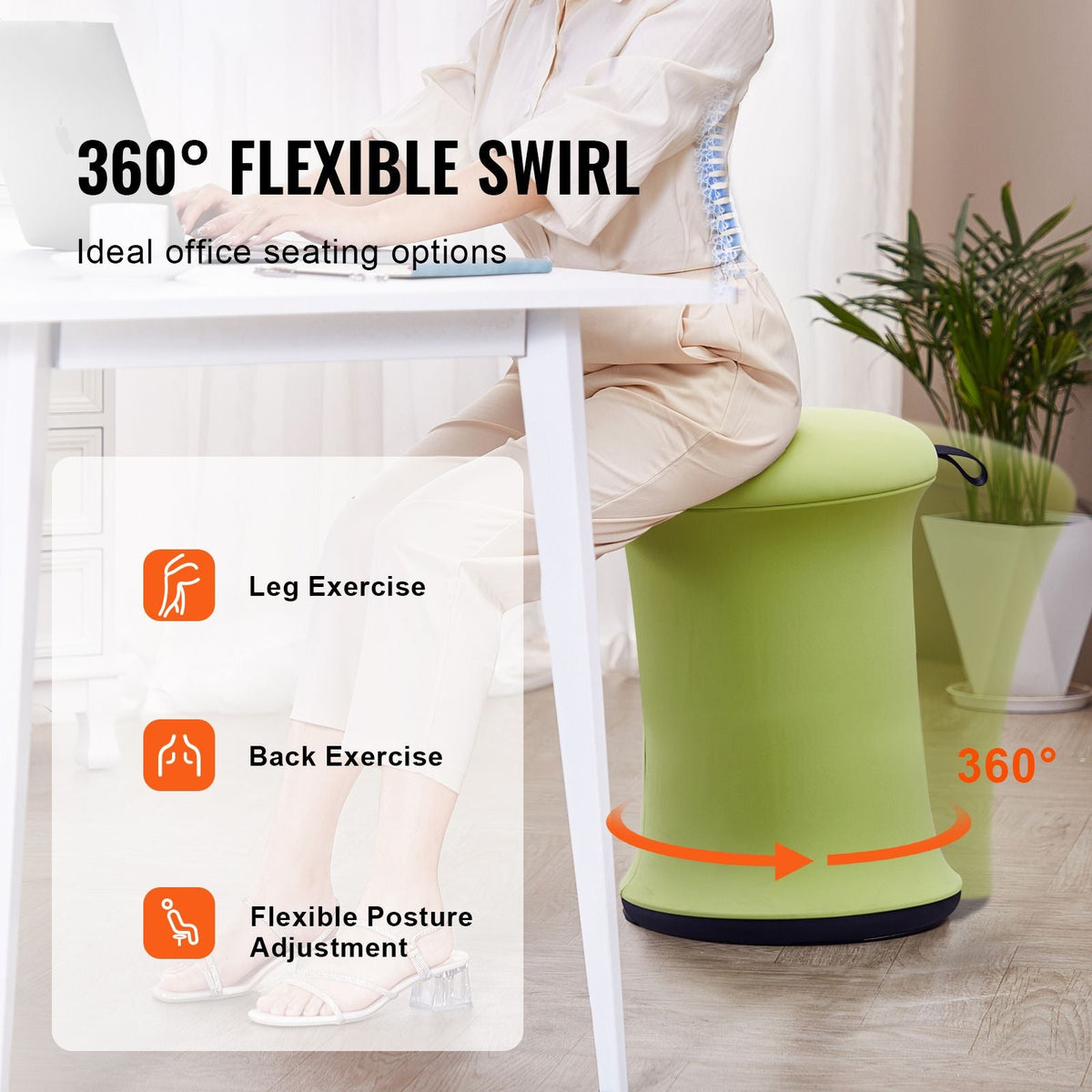 Wobble Chair, Height-Adjustable (19.3-25") Wobble Chair with Fabric Cover, Flexible Seating Wobble Stool Made of Iron & Sponge, Ideal for School, Office & Home, 20° Tilt Angle, Age 12-18, Green