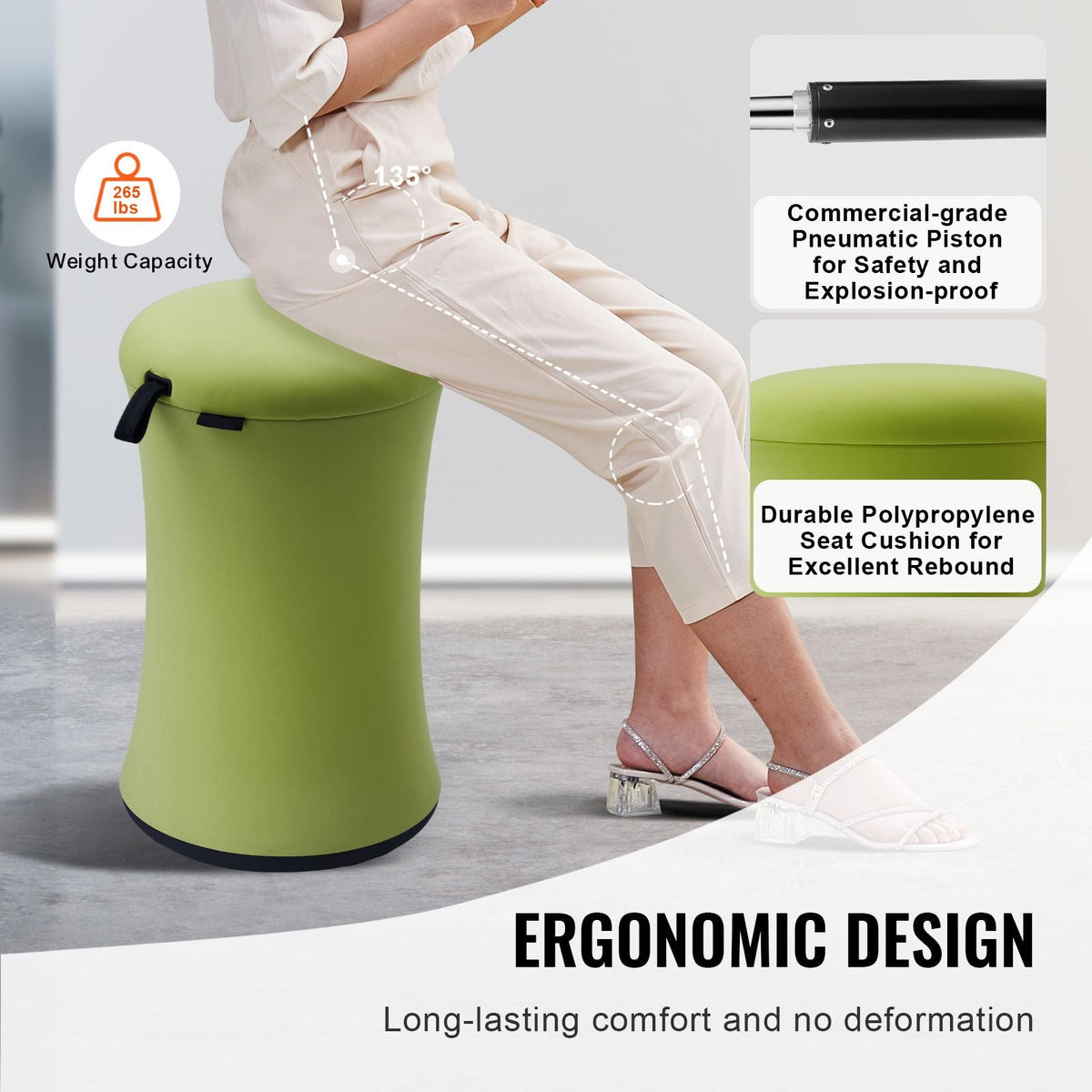 Wobble Chair, Height-Adjustable (19.3-25") Wobble Chair with Fabric Cover, Flexible Seating Wobble Stool Made of Iron & Sponge, Ideal for School, Office & Home, 20° Tilt Angle, Age 12-18, Green