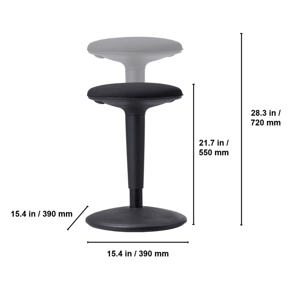 Wobble Chair, Height-Adjustable 21.7-28.3", Active Chair, Flexible Seating Wobble Stool Made of Iron Improves Focus & Posture, Ideal for Office and Home, 8° Tilt Angle, Age 12-18, Black