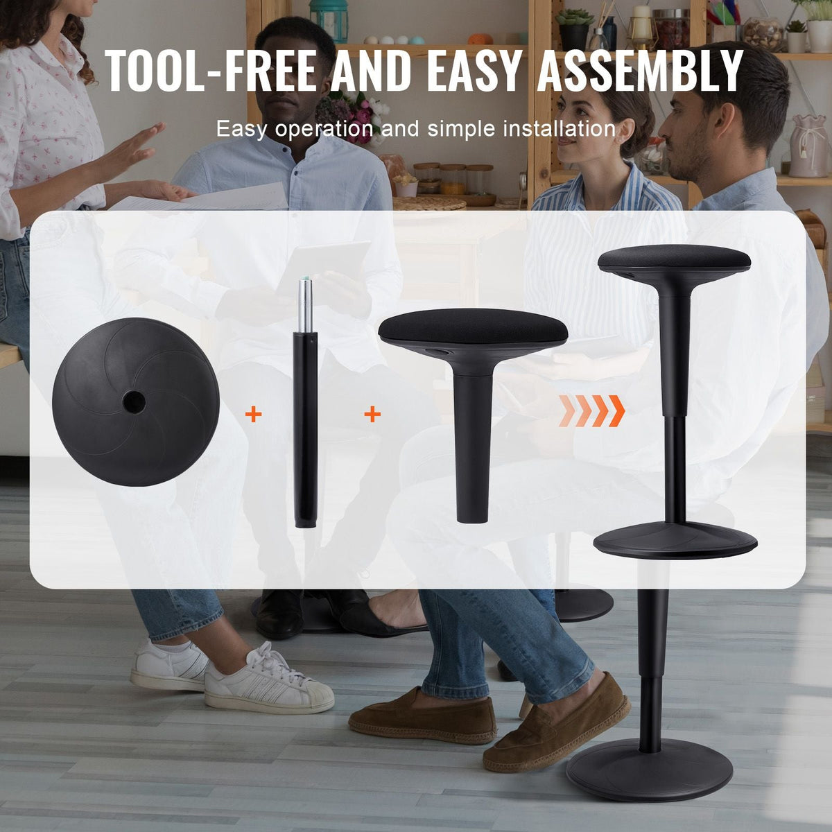 Wobble Chair, Height-Adjustable 21.7-28.3", Active Chair, Flexible Seating Wobble Stool Made of Iron Improves Focus & Posture, Ideal for Office and Home, 8° Tilt Angle, Age 12-18, Black