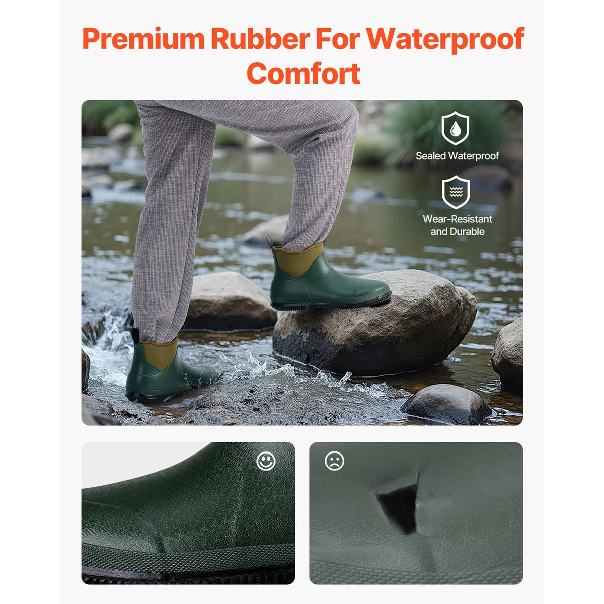 Women's Deck Boots, Waterproof Fishing Rain Boots, Anti-Slip Ankle Rubber Boots, Gardening Insulated Mud Boots, Neoprene Rubber, Lightweight & Durable, for Manufacturing, Farming, Size 7 US