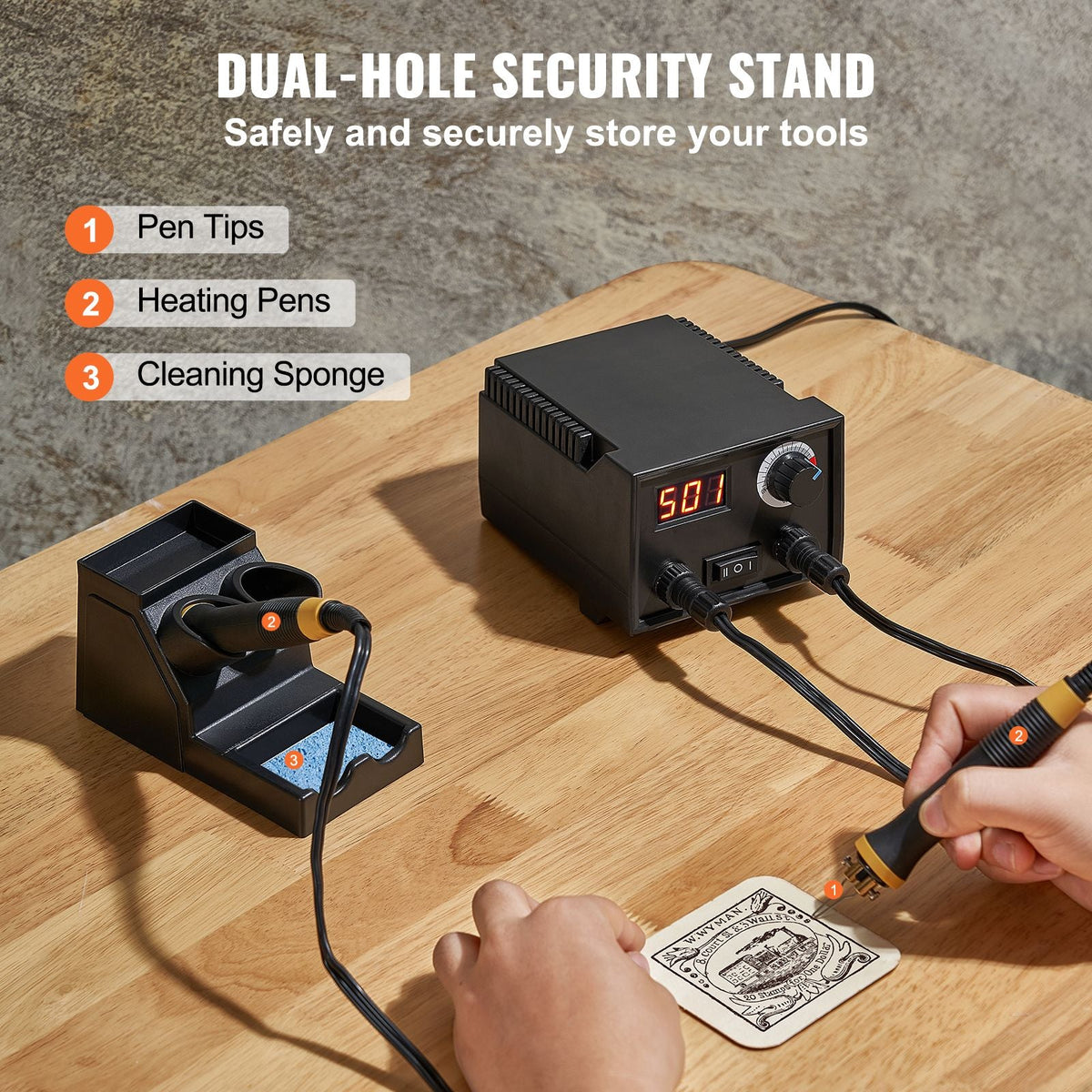 Wood Burning Kit, 200~700 Celsius Adjustable Temperature with Display, Dual Output Port with 2Pyrography Pens, 23Wire Nibs, 4 Wood Chip, 1Pen Holder, 1Screwdriver, 1Knife, 1Tweezers, 1Sponge