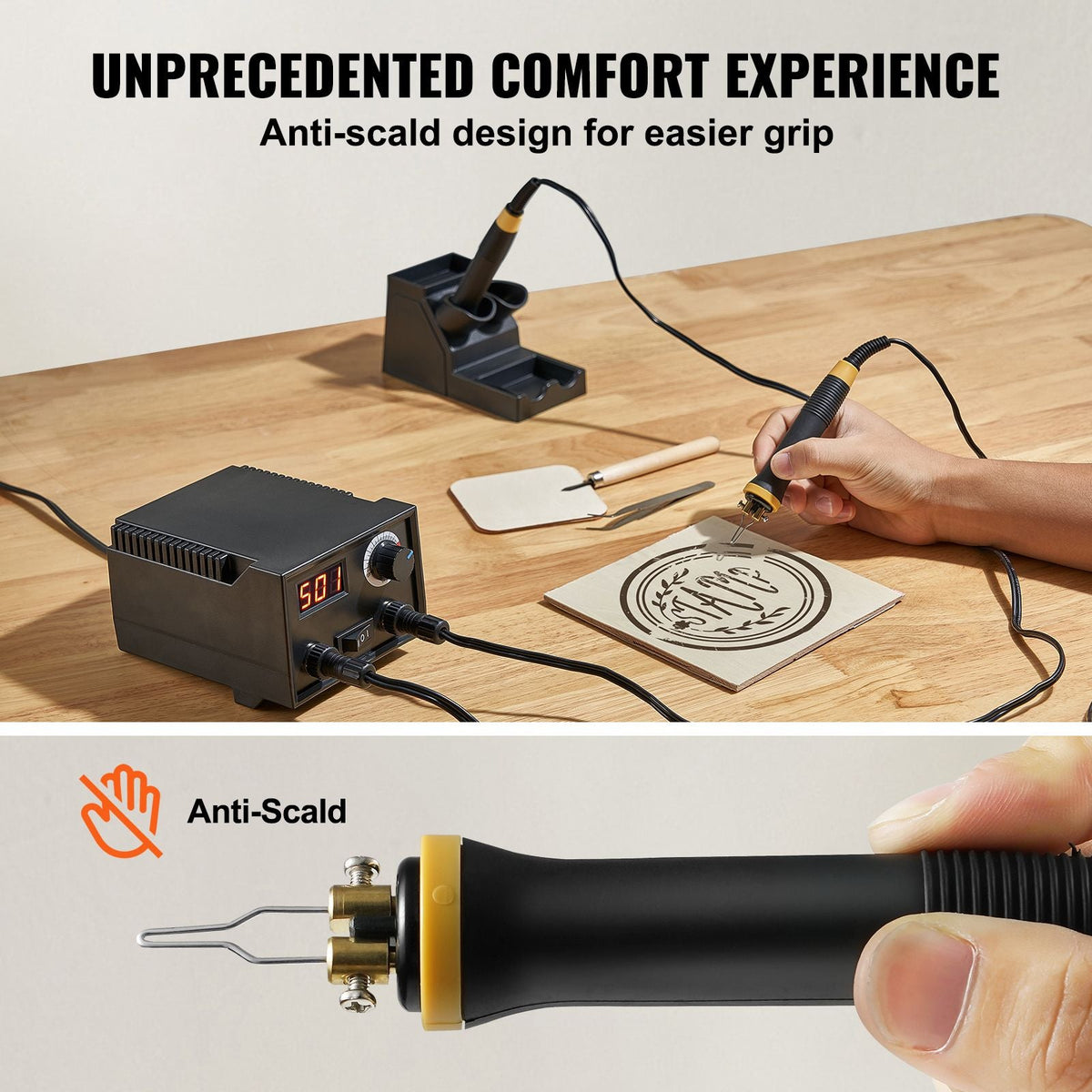 Wood Burning Kit, 200~700 Celsius Adjustable Temperature with Display, Dual Output Port with 2Pyrography Pens, 23Wire Nibs, 4 Wood Chip, 1Pen Holder, 1Screwdriver, 1Knife, 1Tweezers, 1Sponge