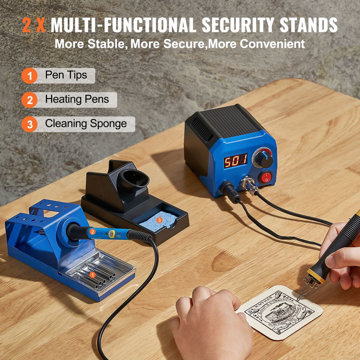 Wood Burning Kit, 250~700 Celsius Adjustable Temperature with Display, Dual Output Port with 2 Pyrography Pens, 23 Wire Nibs, 5 Solid-Point Tips, 2 Pen Holder, 4 Wood Chip, 1 Tweezers, 1 Sponge