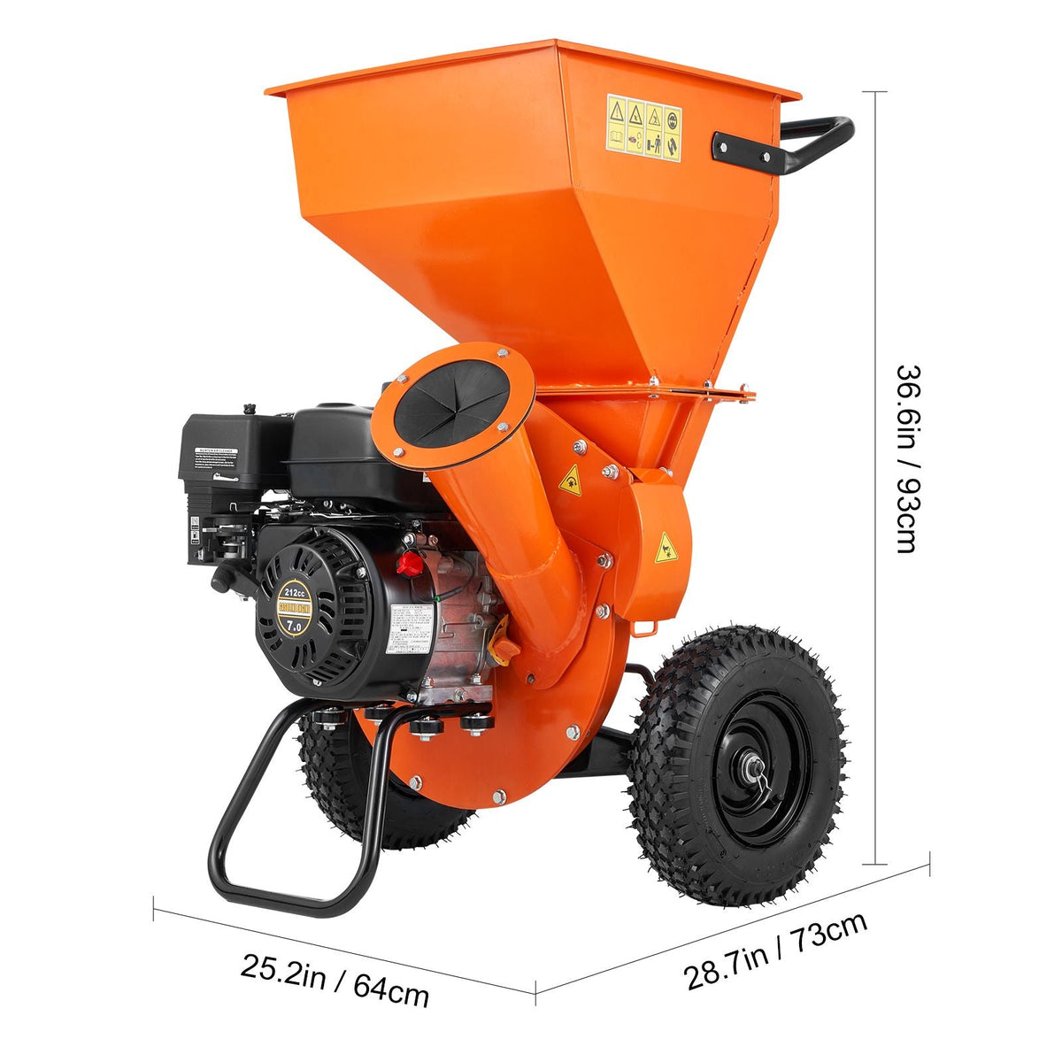Wood Chipper Shredder Mulcher, 7HP Heavy Duty Gas Powered Engine, 3' Max Diameter 212cc 4.1 kW, 4-Stroke 3-in-1 Woodchipper, Fast Chipping Chopping for Forestry, Gardens, EPA Certified