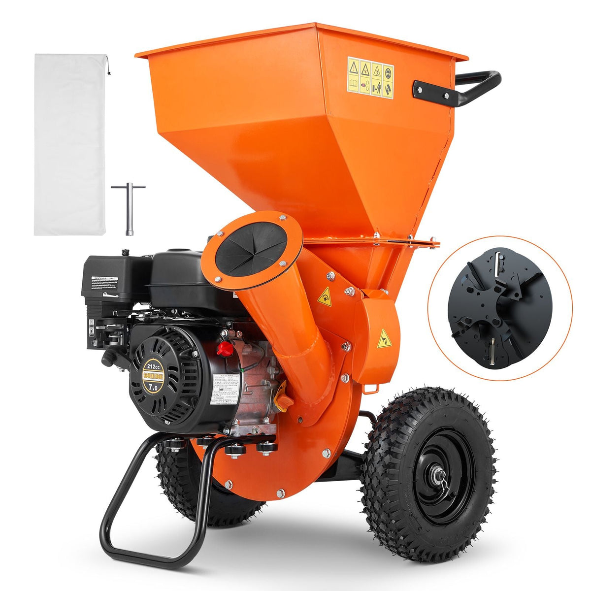 Wood Chipper Shredder Mulcher, 7HP Heavy Duty Gas Powered Engine, 3' Max Diameter 212cc 4.1 kW, 4-Stroke 3-in-1 Woodchipper, Fast Chipping Chopping for Forestry, Gardens, EPA Certified