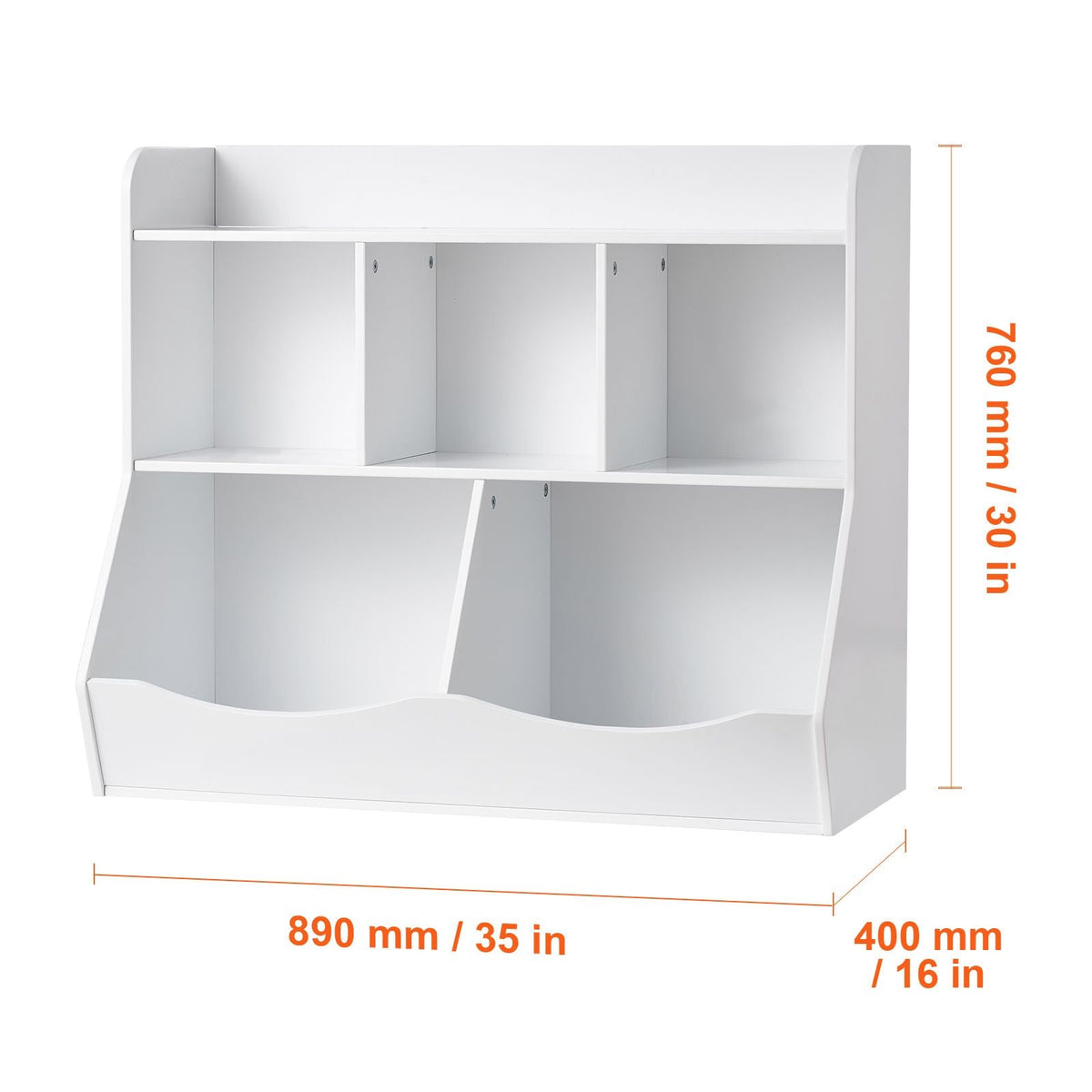 Wood Kid Storage Cubby, Toy Storage Organizer with Bookshelf, 5-Cubby Wood Toy Storage Cabinet, Children Book Toy Shelf for Kids Room, Playroom, Kindergarten, Nursery, White