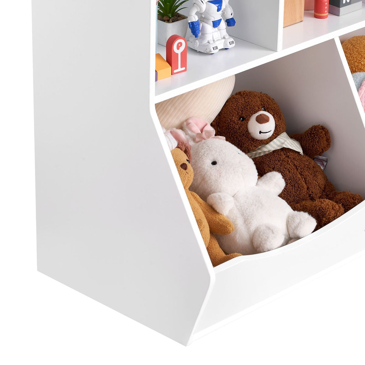 Wood Kid Storage Cubby, Toy Storage Organizer with Bookshelf, 5-Cubby Wood Toy Storage Cabinet, Children Book Toy Shelf for Kids Room, Playroom, Kindergarten, Nursery, White