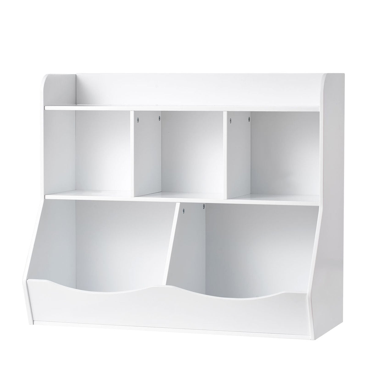 Wood Kid Storage Cubby, Toy Storage Organizer with Bookshelf, 5-Cubby Wood Toy Storage Cabinet, Children Book Toy Shelf for Kids Room, Playroom, Kindergarten, Nursery, White