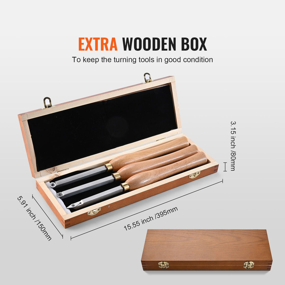 Wood Lathe Chisel Set, 3 PCS Woodworking Turning Tools, Includes Square, Round, Diamond Carbide Blades, 7.87" Comfortable Grip Handles, Wood Chisel Set with Wooden Box For Turning Pens or Small