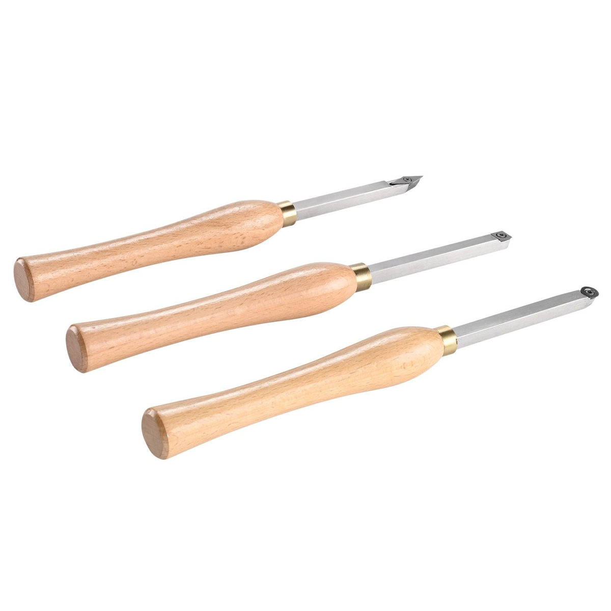 Wood Lathe Chisel Set, 3 PCS Woodworking Turning Tools, Includes Square, Round, Diamond Carbide Blades, 7.87" Comfortable Grip Handles, Wood Chisel Set with Wooden Box For Turning Pens or Small