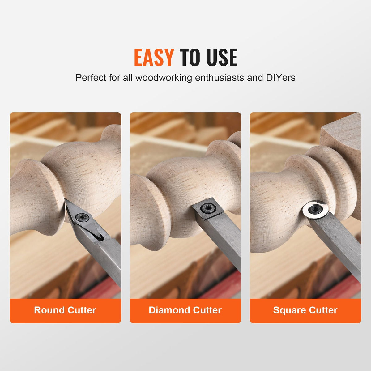 Wood Lathe Chisel Set, 3 PCS Woodworking Turning Tools, Includes Square, Round, Diamond Carbide Blades, 7.87" Comfortable Grip Handles, Wood Chisel Set with Wooden Box For Turning Pens or Small