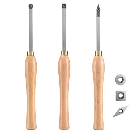 Wood Lathe Chisel Set, 3 PCS Woodworking Turning Tools, Includes Square, Round, Diamond Carbide Blades, 7.87" Comfortable Grip Handles, Wood Chisel Set with Wooden Box For Turning Pens or Small