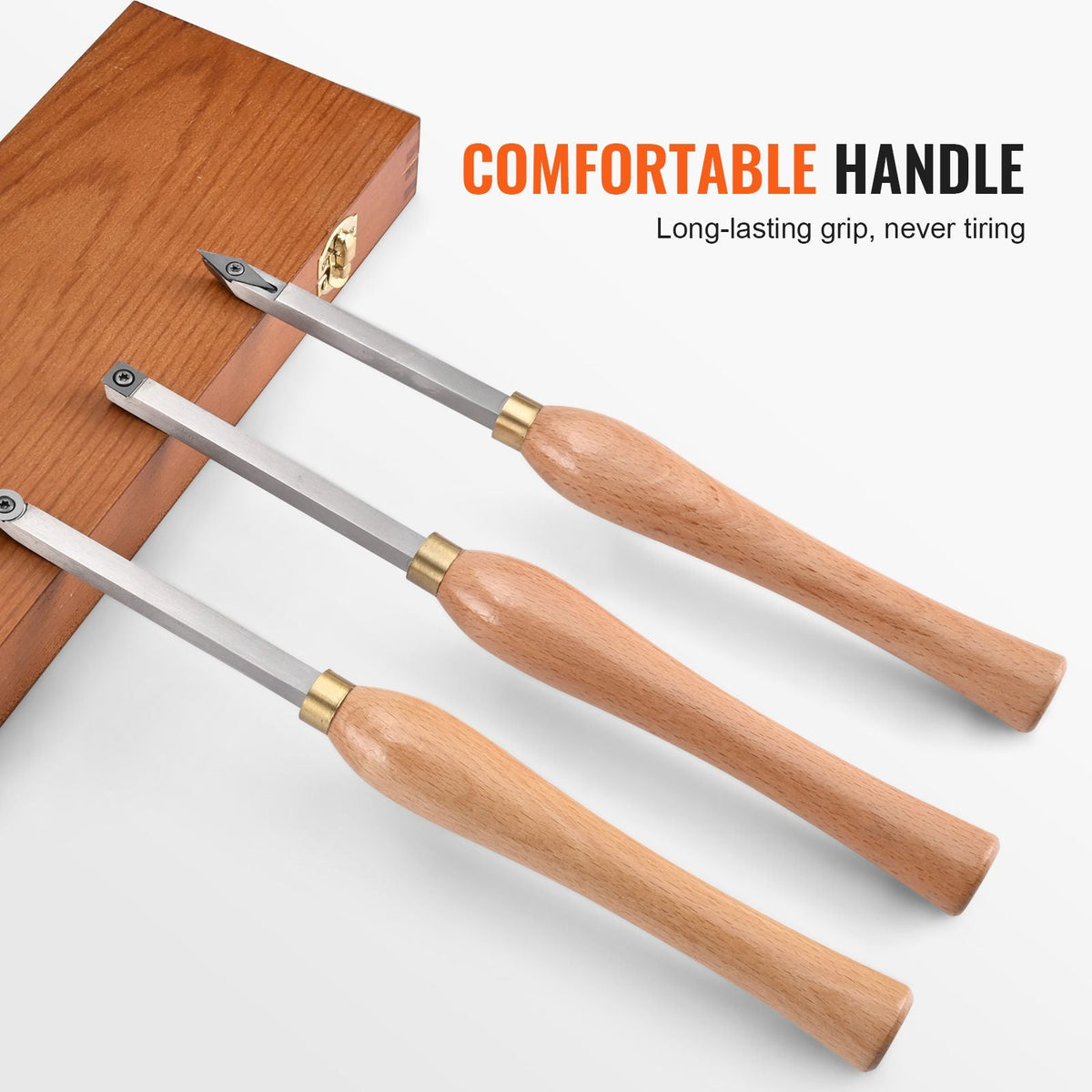 Wood Lathe Chisel Set, 3 PCS Woodworking Turning Tools, Includes Square, Round, Diamond Carbide Blades, 7.87" Comfortable Grip Handles, Wood Chisel Set with Wooden Box For Turning Pens or Small