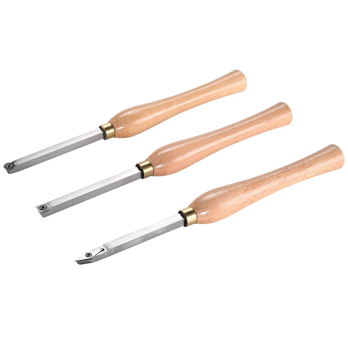 Wood Lathe Chisel Set, 3 PCS Woodworking Turning Tools, Includes Square, Round, Diamond Carbide Blades, 7.87" Comfortable Grip Handles, Wood Chisel Set with Wooden Box For Turning Pens or Small