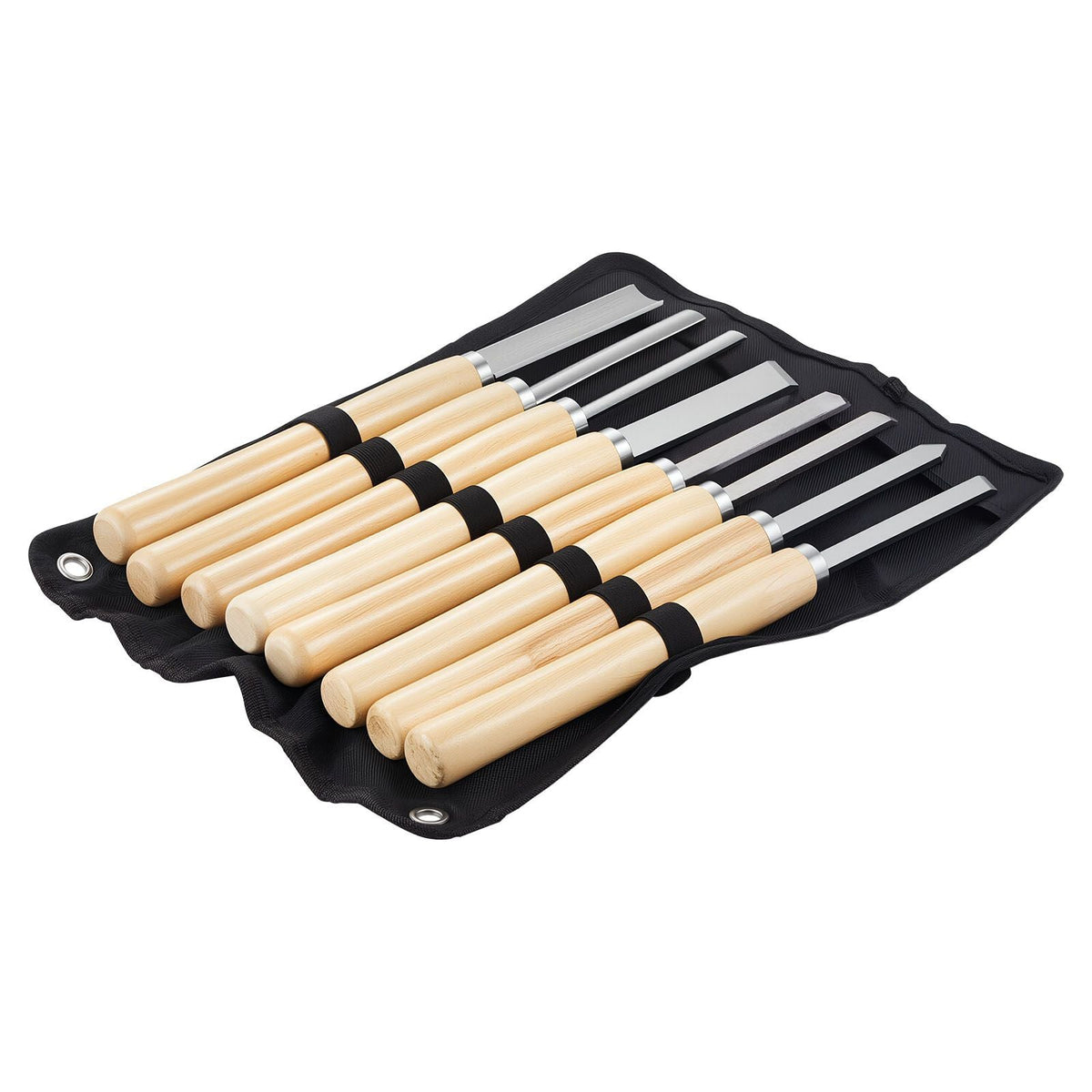 Wood Lathe Turning Tool Set, 8PCS, Lathe Chisel Set with Carbon Steel Blade, 2 Skew, 1 Spear Point, 1 Parting, 1 Round Nose, 3 Gouge Tools, 1 Oxford Bag, for Beginners, Hobbyists, Professionals