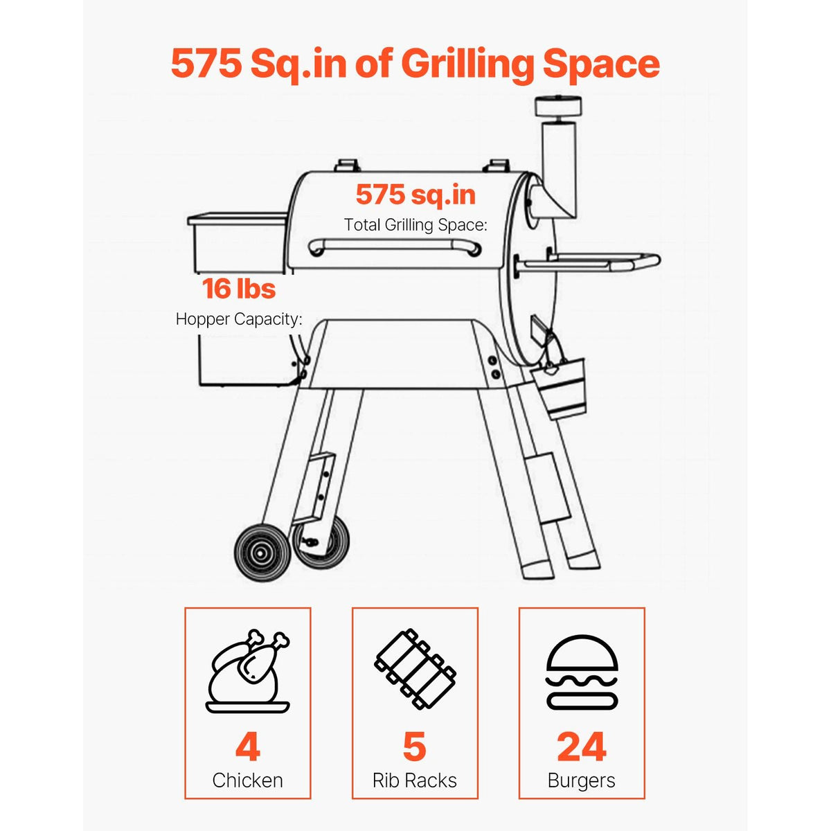 Wood Pellet Grill Smoker, 8 in 1 BBQ Grills for Outdoor Cooking, 575 Square Inches Cook Area Electric Smokers, with WiFi-app Control, LCD Screen Controller, Meat Probe, 500 F Max Temperature