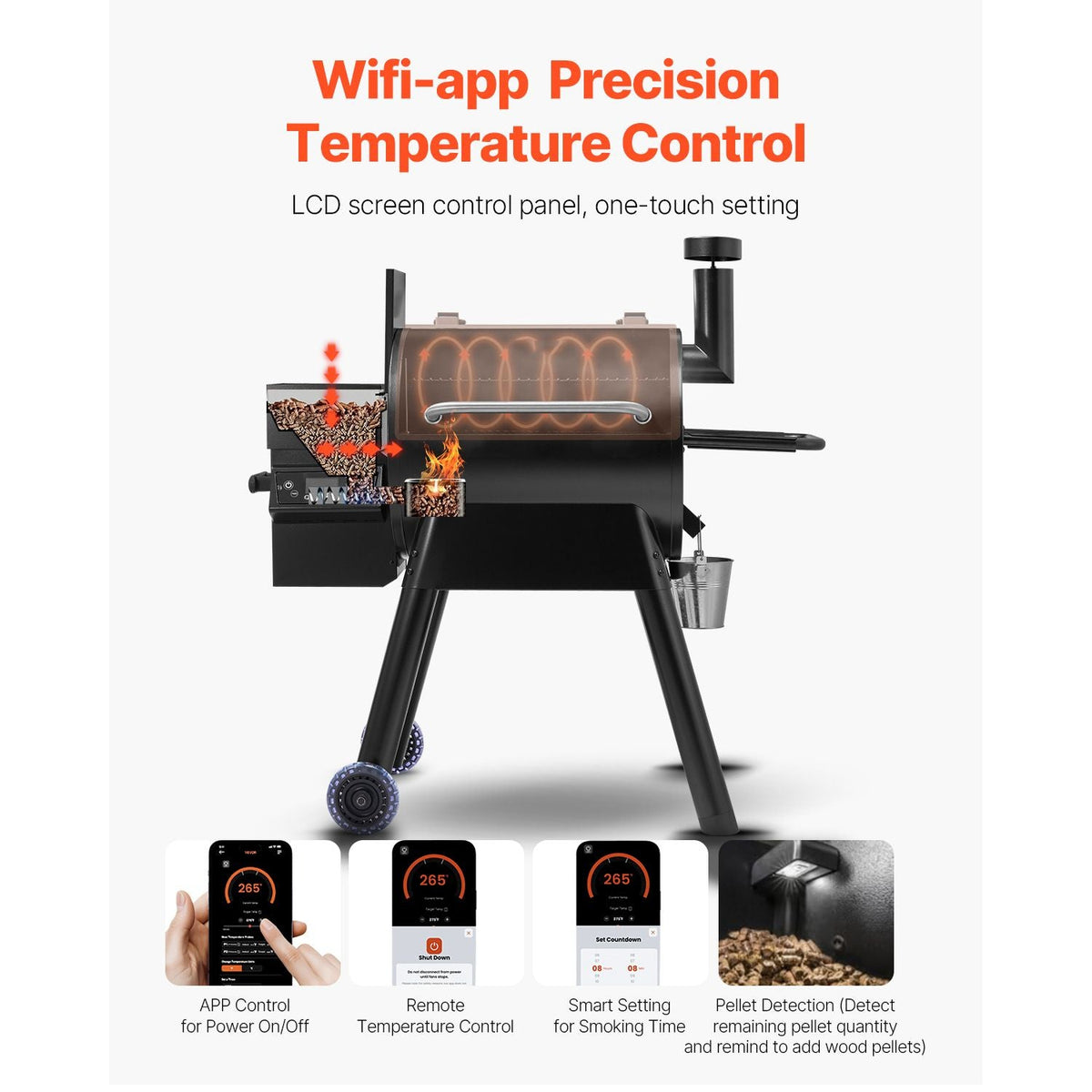 Wood Pellet Grill Smoker, 8 in 1 BBQ Grills for Outdoor Cooking, 575 Square Inches Cook Area Electric Smokers, with WiFi-app Control, LCD Screen Controller, Meat Probe, 500 F Max Temperature