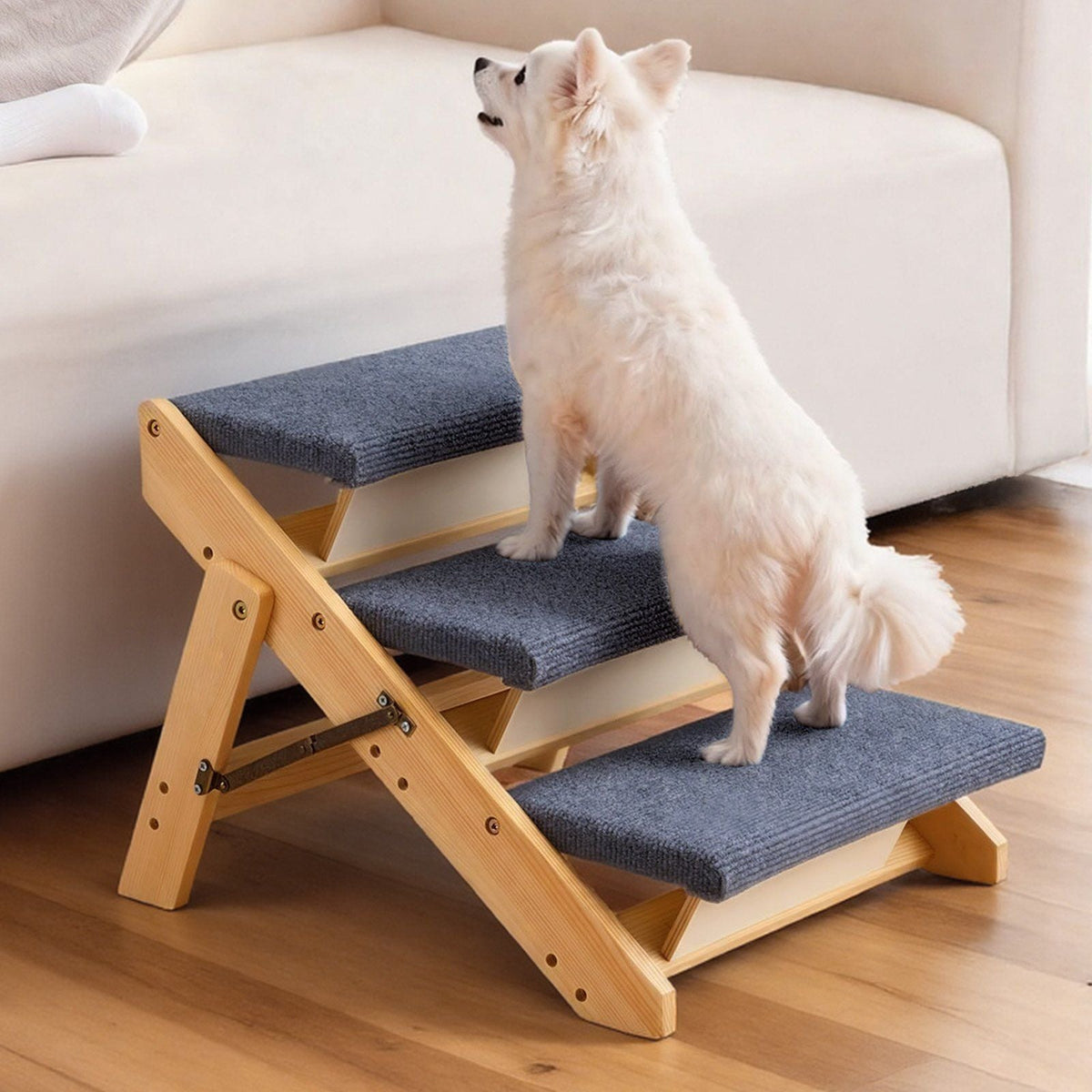 Wood Pet Stairs, 3-Step Dog Stairs for Beds, Sofa & Cars, 150lbs Load Capacity, Floded Flat Design, Stable & Sturdy Cat & Dog Step Ladder for Small Medium Large Older Pet Puppy Essentials