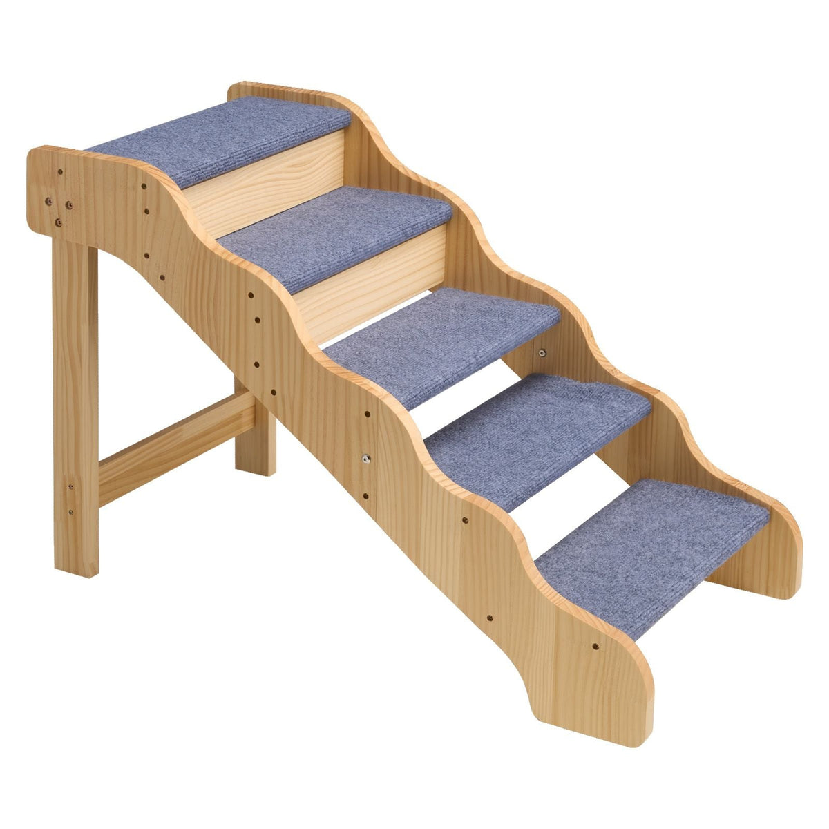 Wood Pet Stairs, 5-Step Dog Stairs for High Beds, Sofa & Cars, 150lbs Load Capacity, Non-Slip Surface, Stable Cat & Dog Step Ladder for Small Medium Large Older Pet Puppy Essentials