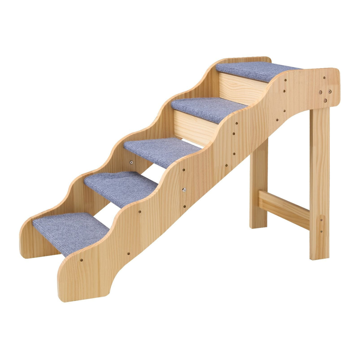 Wood Pet Stairs, 5-Step Dog Stairs for High Beds, Sofa & Cars, 150lbs Load Capacity, Non-Slip Surface, Stable Cat & Dog Step Ladder for Small Medium Large Older Pet Puppy Essentials