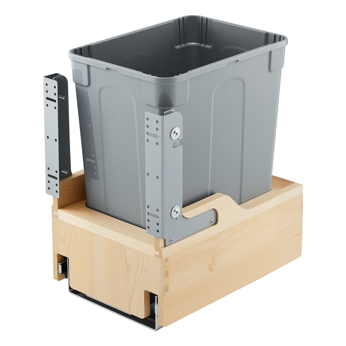 Wood Pullout Trash Can for Kitchen Cabinets, 35 QT Garbage Waste Recycling Bin, Under Mount Waste Container, with Heavy Duty Metal Soft Close Sliding System, Door Kit, for Sink, Under Counter