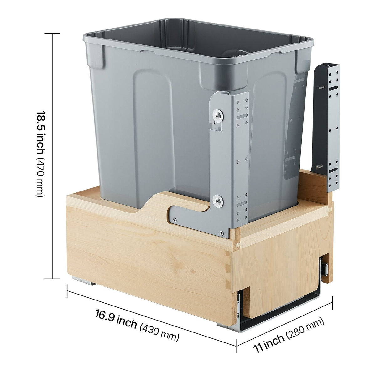 Wood Pullout Trash Can for Kitchen Cabinets, 35 QT Garbage Waste Recycling Bin, Under Mount Waste Container, with Heavy Duty Metal Soft Close Sliding System, Door Kit, for Sink, Under Counter