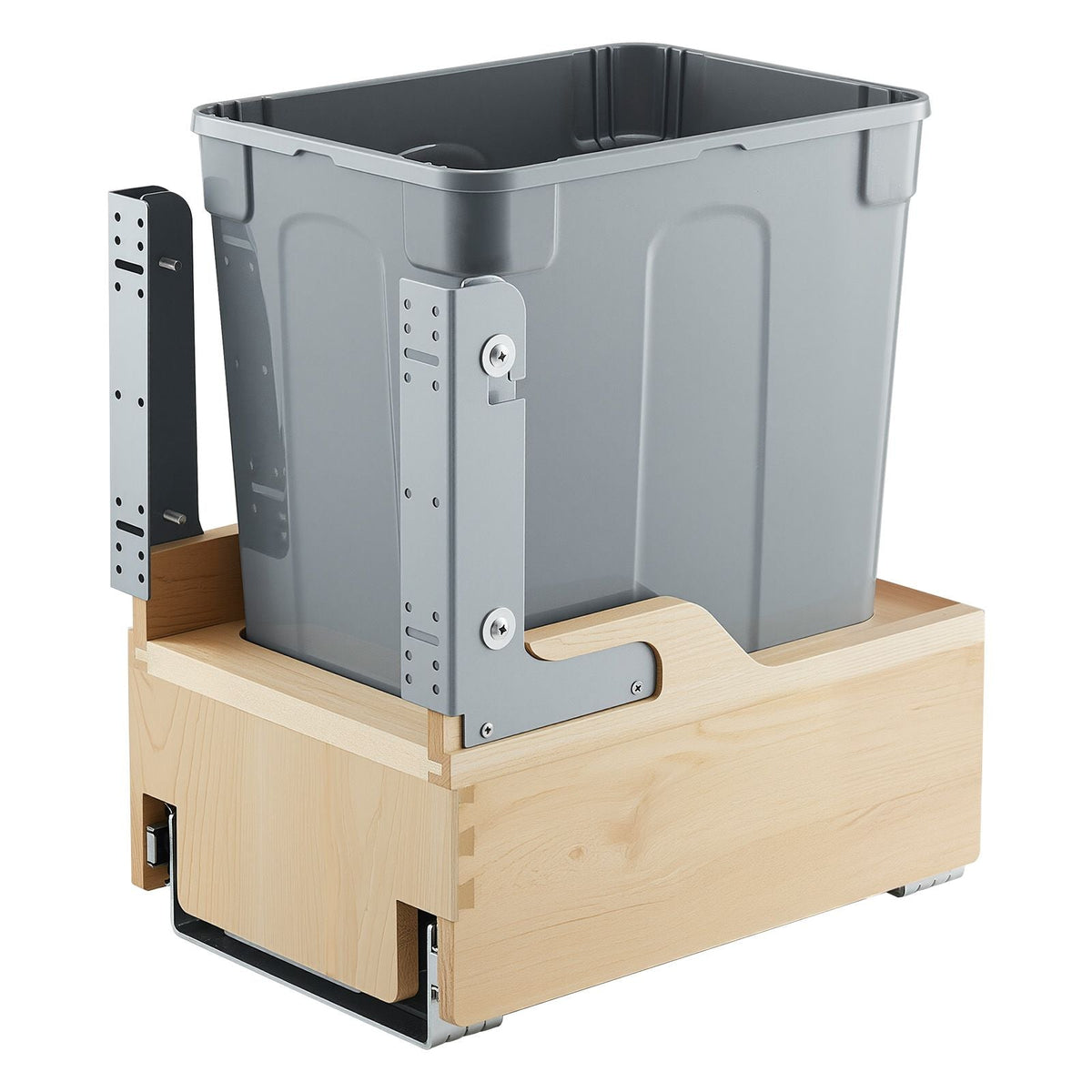Wood Pullout Trash Can for Kitchen Cabinets, 35 QT Garbage Waste Recycling Bin, Under Mount Waste Container, with Heavy Duty Metal Soft Close Sliding System, Door Kit, for Sink, Under Counter