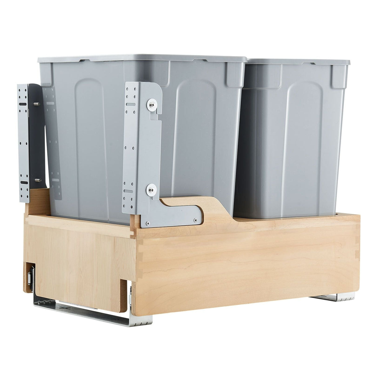 Wood Pullout Trash Can for Kitchen Cabinets, 35 QT x2 Double Under Sink Garbage Waste Recycling Bin, Under Mount Waste Container, with Heavy Duty Metal Soft Close Sliding System and Door Kit