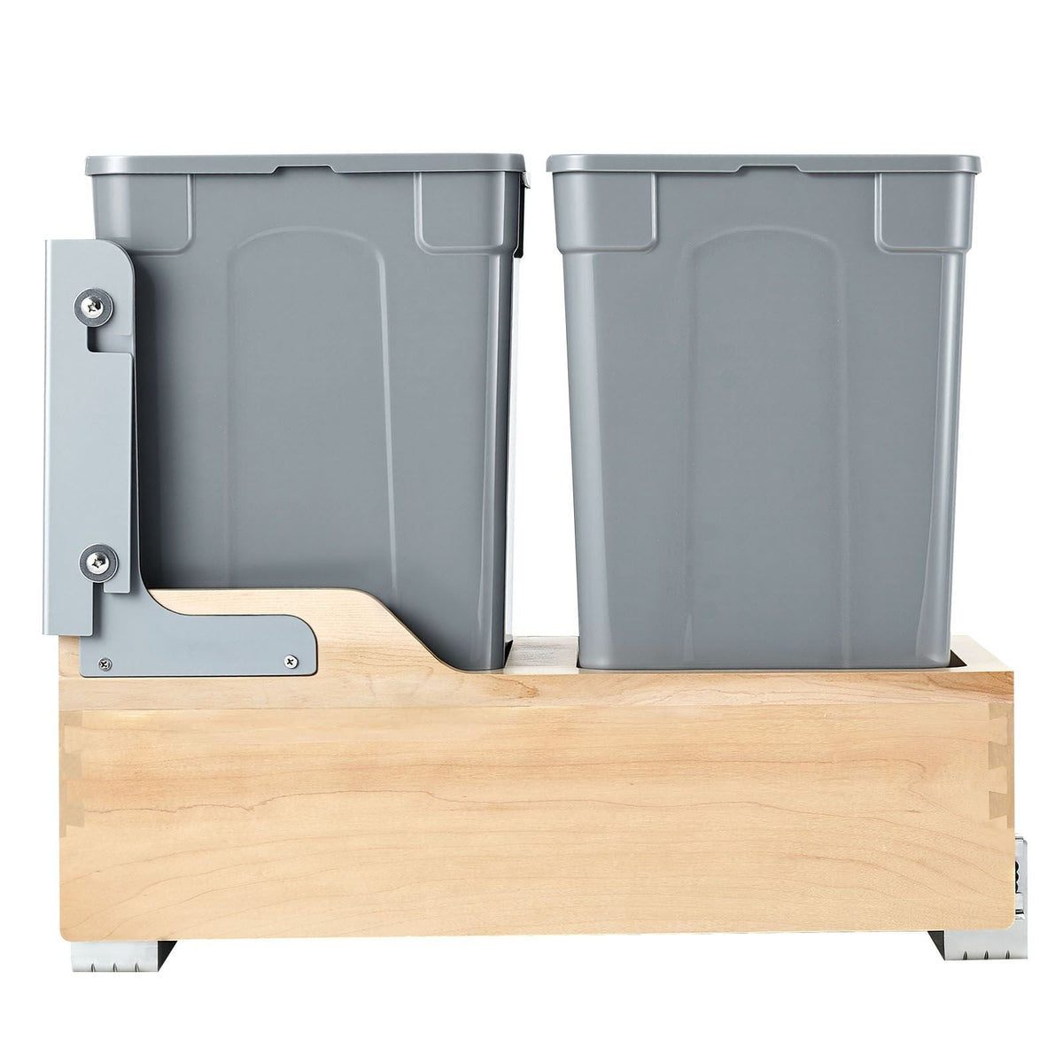 Wood Pullout Trash Can for Kitchen Cabinets, 35 QT x2 Double Under Sink Garbage Waste Recycling Bin, Under Mount Waste Container, with Heavy Duty Metal Soft Close Sliding System and Door Kit