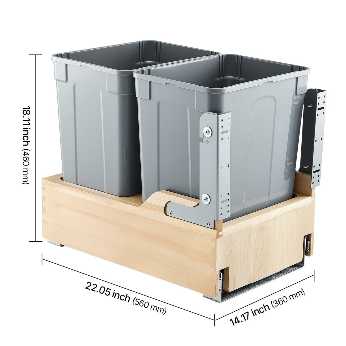 Wood Pullout Trash Can for Kitchen Cabinets, 35 QT x2 Double Under Sink Garbage Waste Recycling Bin, Under Mount Waste Container, with Heavy Duty Metal Soft Close Sliding System and Door Kit