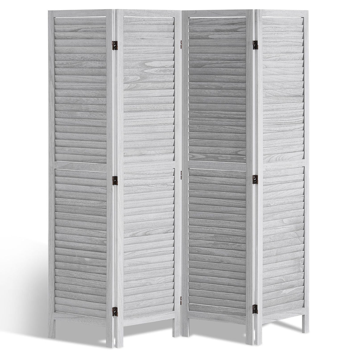 Wood Room Divider, 4 Panel Folding Privacy Screen, 66.9 Inches Tall Indoor Wooden Partition, Portable Decoration Screen, for Room Separation, Home, Office, Restaurant & Bedroom (Light Grey)