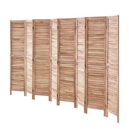 Wood Room Divider, 8 Panel Wood Folding Privacy Screen, 66.9 Inches Tall Indoor Louvered Partition Divider, Portable Decoration Screen, for Room Separation, Home, Office, Restaurant & Bedroom