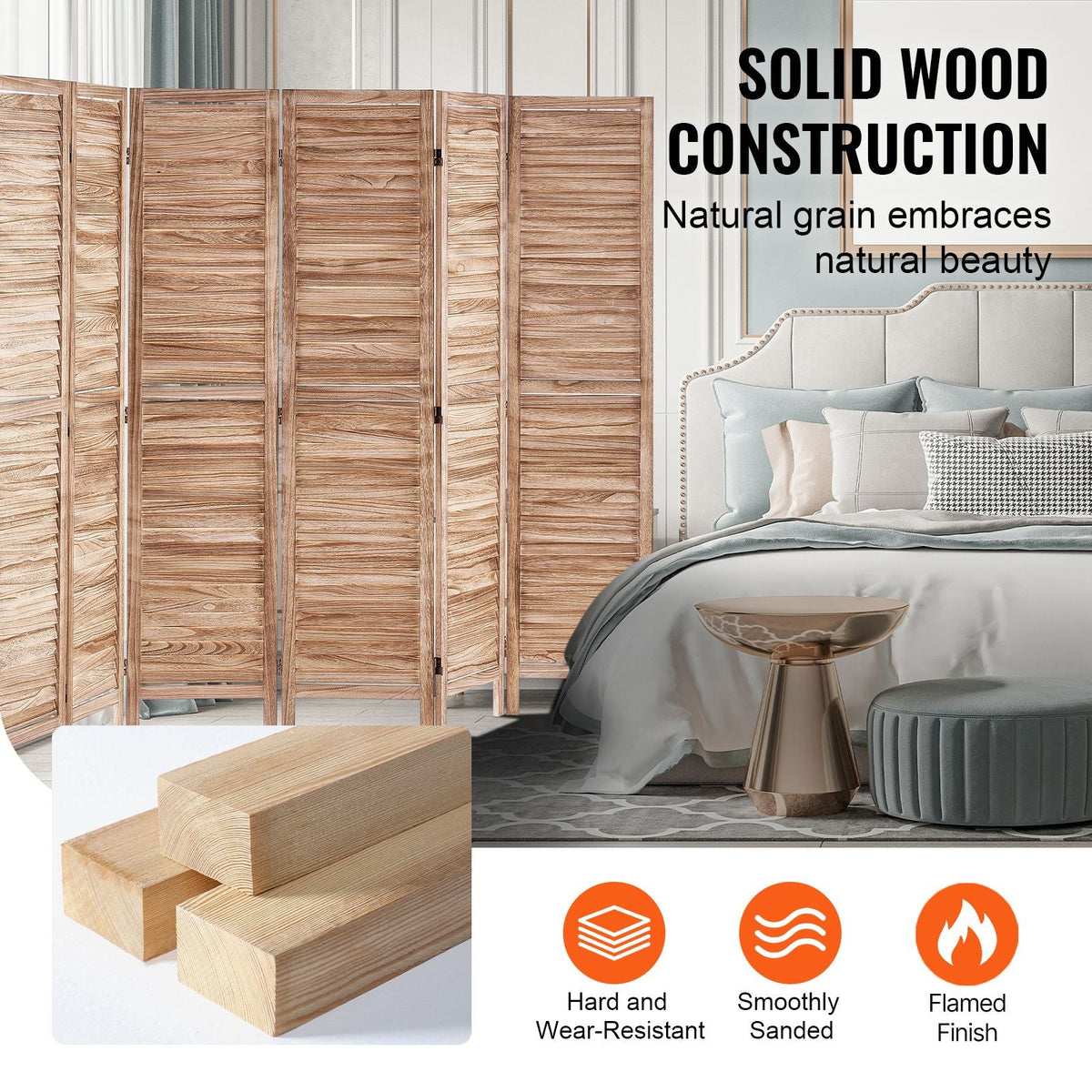 Wood Room Divider, 8 Panel Wood Folding Privacy Screen, 66.9 Inches Tall Indoor Louvered Partition Divider, Portable Decoration Screen, for Room Separation, Home, Office, Restaurant & Bedroom