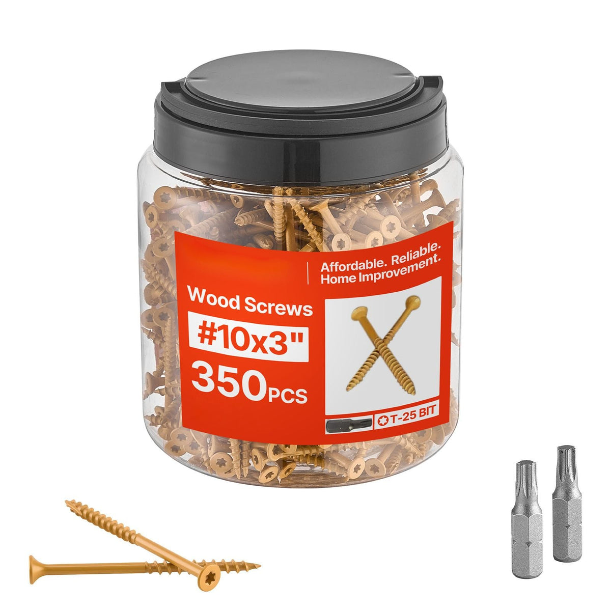 Wood Screws 350 PCS, #10 x 3-Inch Anti-Rust Coated, Exterior Deck Screw Torx/T25 Star Drive, Metal Rust-Resistant Outdoor Decking Screws with 2 Screw Connectors, for Decking Fencing Framing