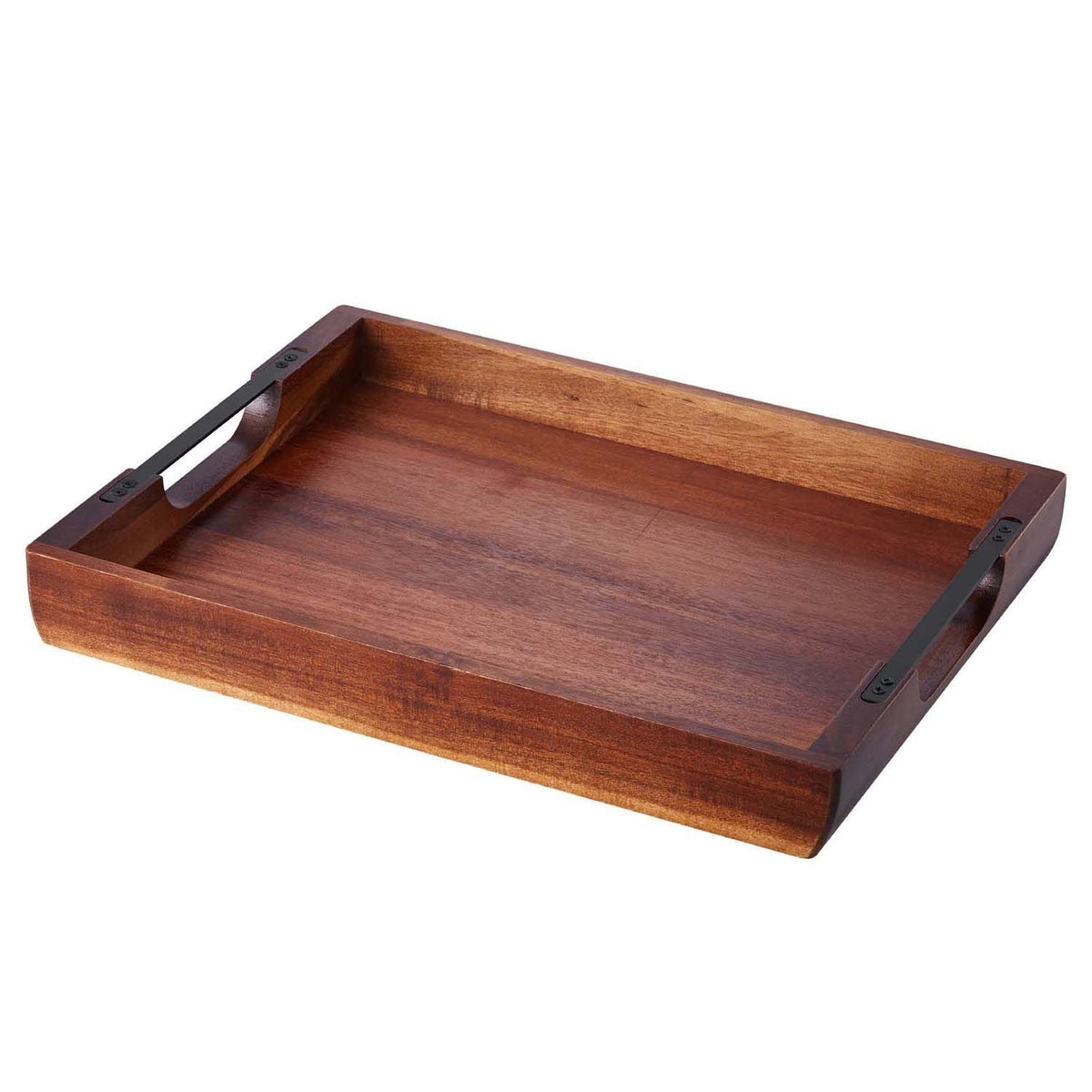 Wood Serving Tray, Acacia Wooden Tray Board with Handles, Decorative Rustic Serving Trays Platter, Ideal for Breakfast in Bed, Lunch, Kitchen, Living Room, Ottoman, Coffee Table, Party, Couch
