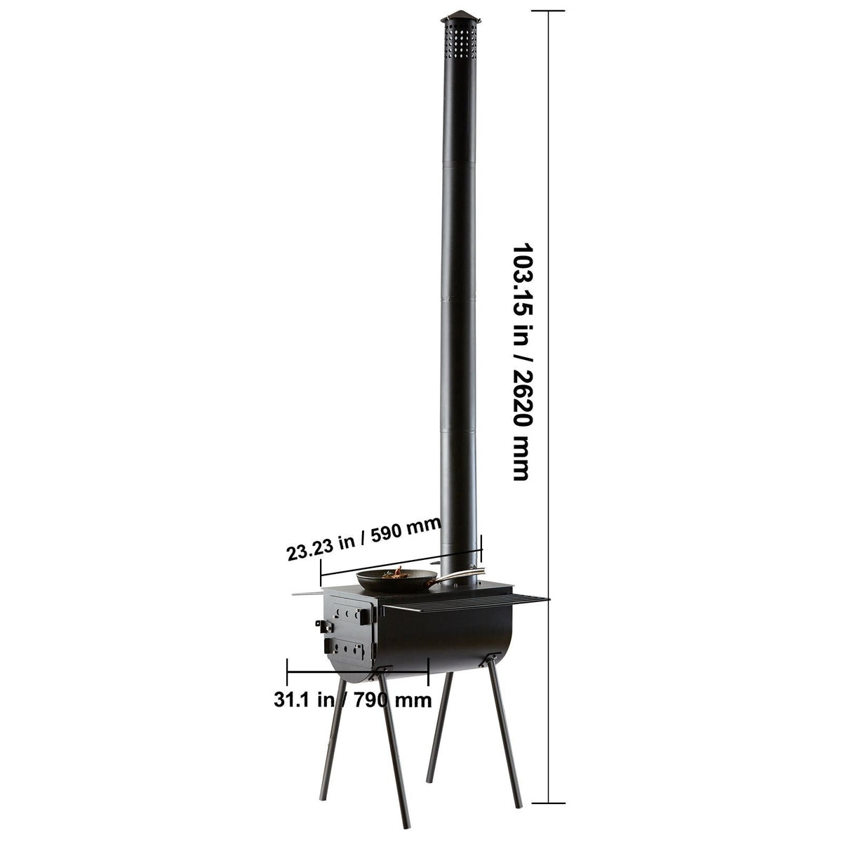 Wood Stove, 118 inch, Alloy Steel Camping Tent Stove, Portable Wood Burning Stove with Chimney Pipes & Gloves, 3000in³Firebox Hot Tent Stove for Outdoor Cooking and Heating with 8 Pipes