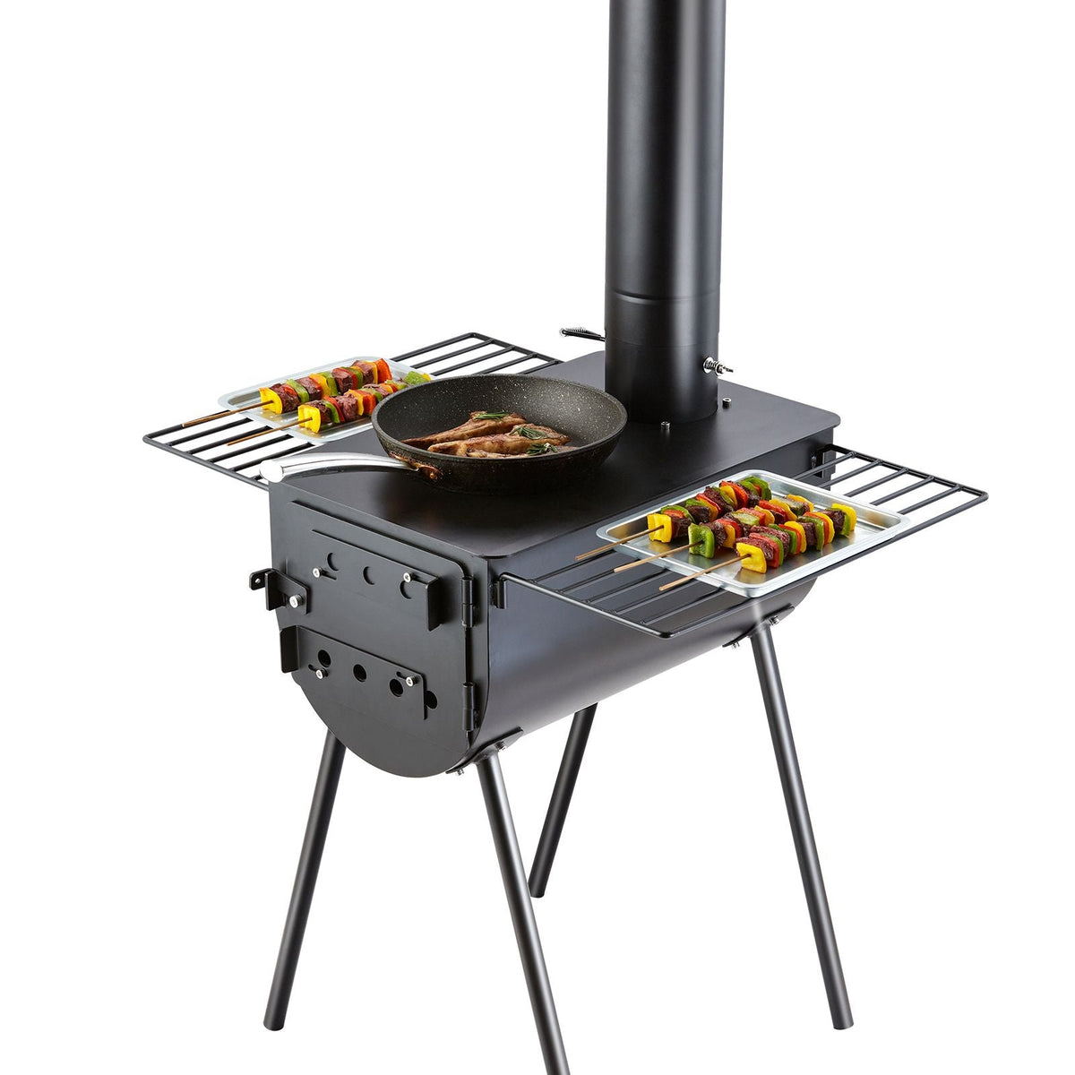 Wood Stove, 118 inch, Alloy Steel Camping Tent Stove, Portable Wood Burning Stove with Chimney Pipes & Gloves, 3000in³Firebox Hot Tent Stove for Outdoor Cooking and Heating with 8 Pipes