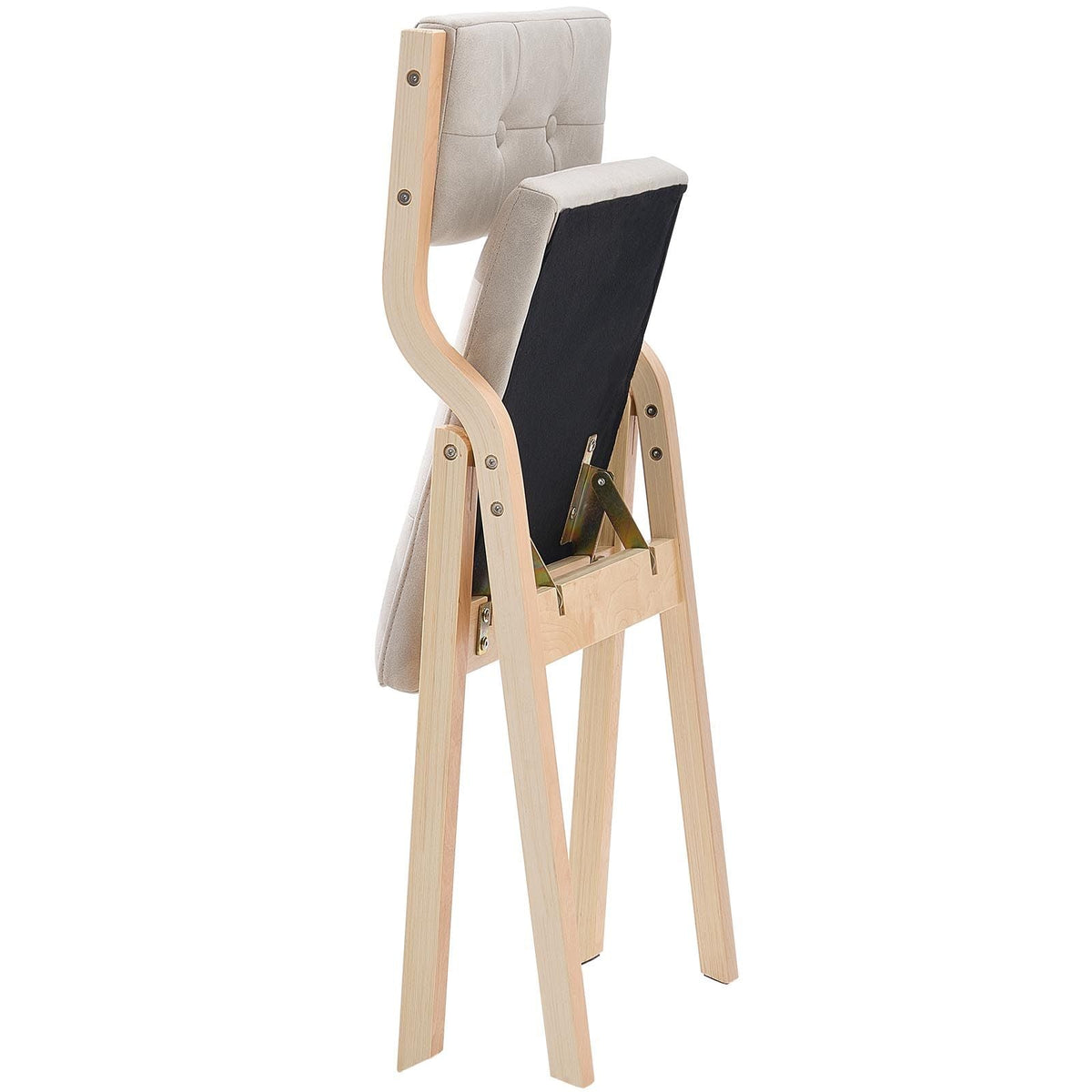 Wooden Folding Chairs with Cushion, Set of 4, Portable Foldable Cushion Chair with Wooden Frame, Modern Padded Dining Chair for Kitchen, Office, Wedding, Party, Dining Room, Easy Assembly, Beige