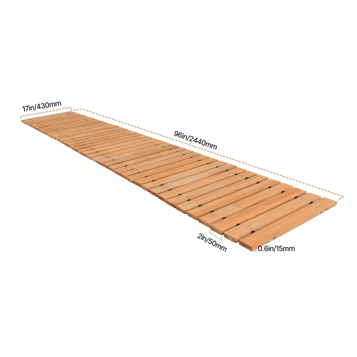Wooden Garden Pathway, 8 ft L x 17 in W, Non-Slip Straight Garden Walkway, Roll Out Cedar Outdoor Walkway Path with Wire Rope Connection, Decorative Garden Paver for Backyard Wedding Party