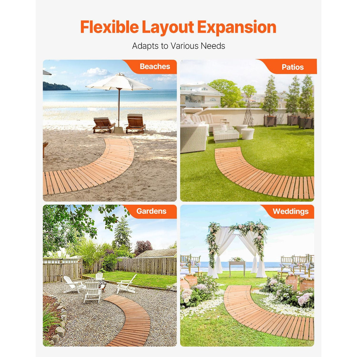 Wooden Garden Pathway, 8 ft x 17 in, Non-Slip Curved Garden Walkway, Roll Out Cedar Outdoor Walkway Path with Wire Rope Connection, Decorative Lawn Paver for Backyard Boardwalk Wedding Party