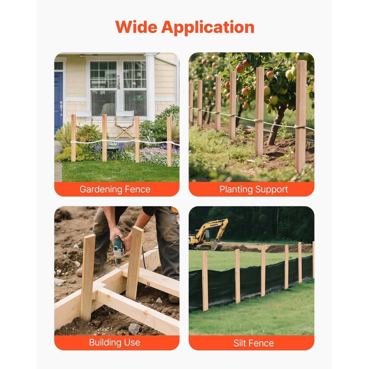 Wooden Garden Stakes, 25 Pcs 36 x 0.5 x1.5 in Survey Grading Stakes, Garden Ground Stake with Sharp Point, Fir Wood Plant Support Stake, Sign Posts for Silt Fence Backyard Boundaries Baselines