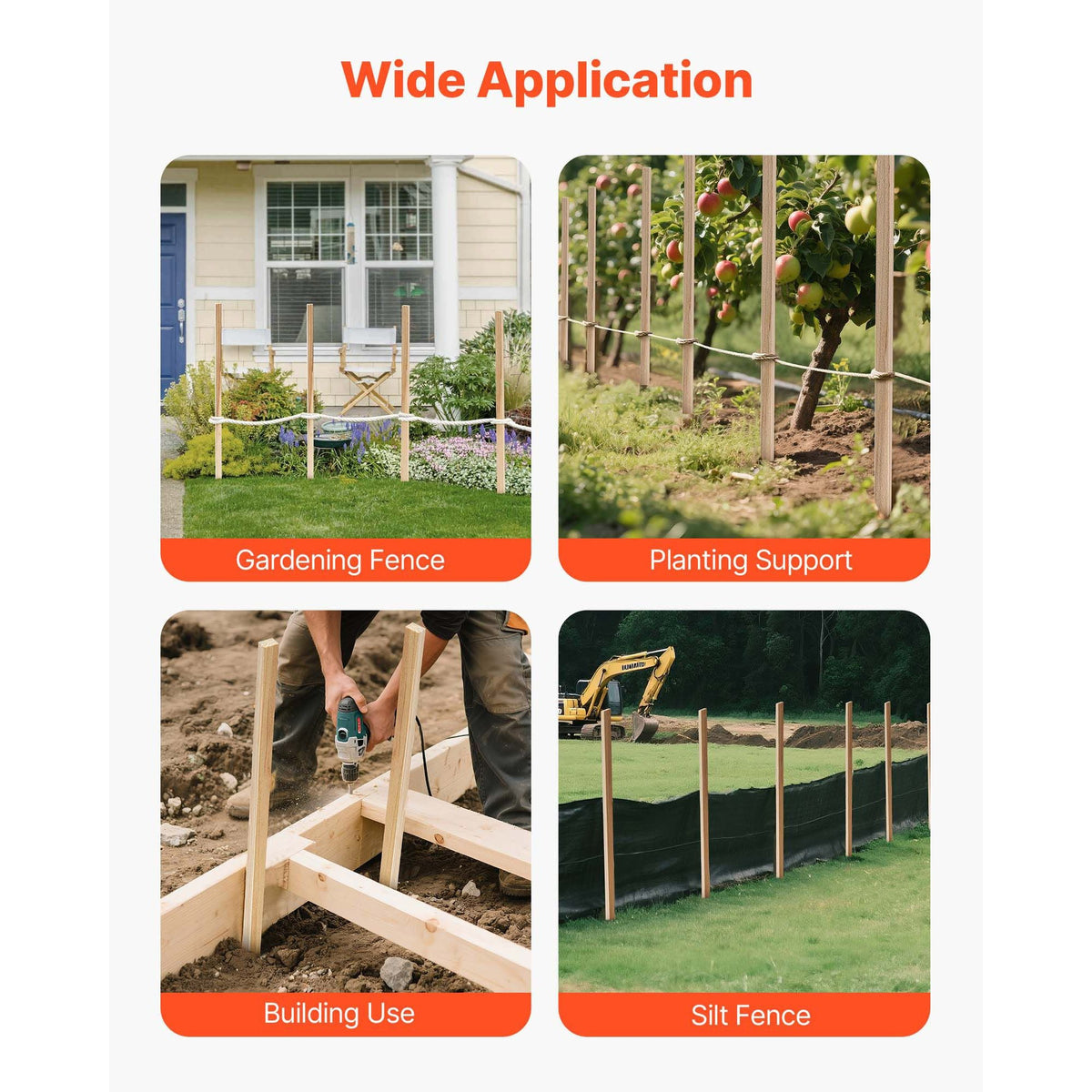 Wooden Garden Stakes, 25 Pcs 48x0.5x0.69 in Survey Grading Stakes, Garden Ground Stake with Sharp Point, Fir Wood Plant Support Stake, Sign Posts for Silt Fence Backyard Boundaries Baselines