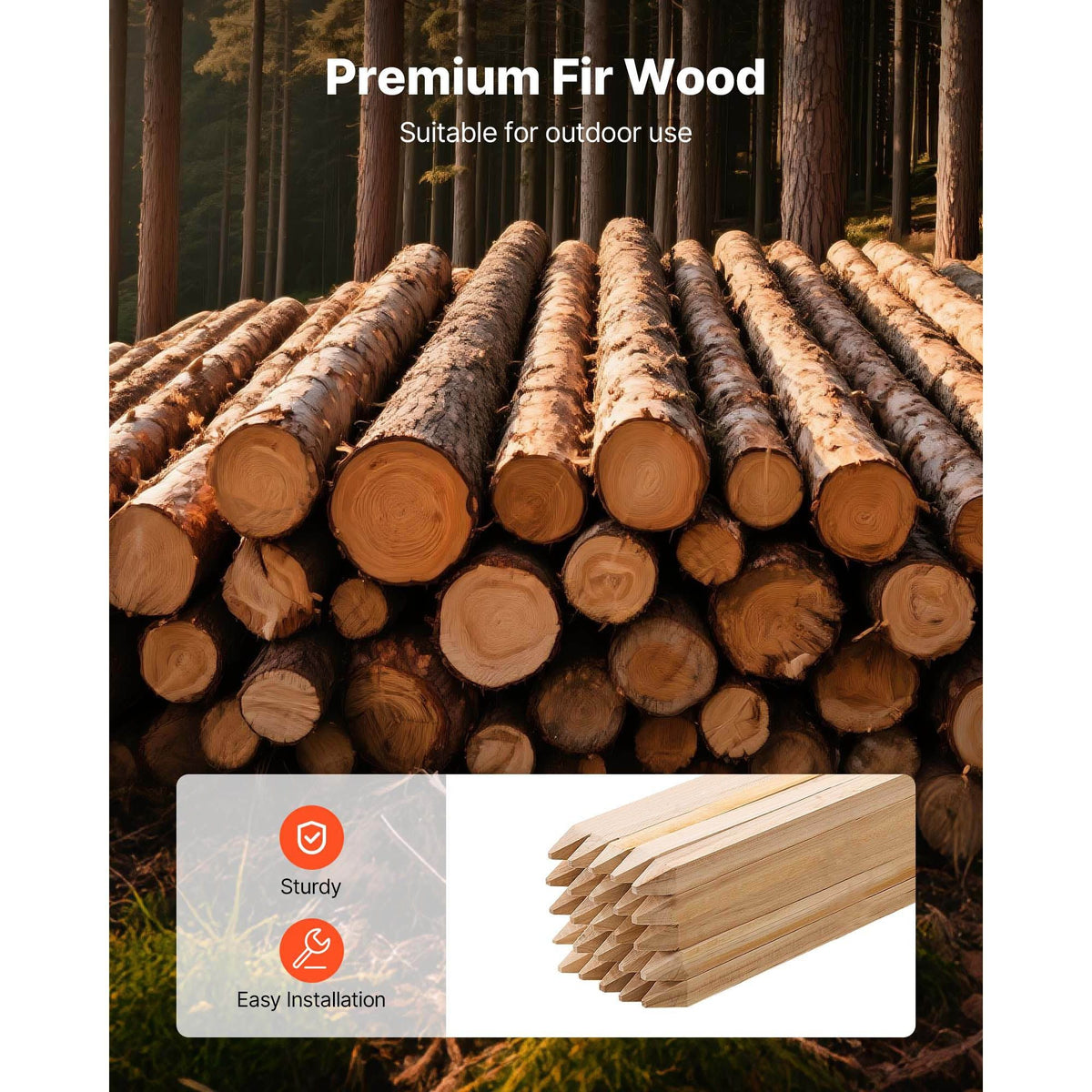 Wooden Garden Stakes, 25 Pcs 48x0.75x0.75 in Survey Grading Stakes, Garden Ground Stake with Sharp Point, Fir Wood Plant Support Stake, Sign Posts for Silt Fence Backyard Boundaries Baselines