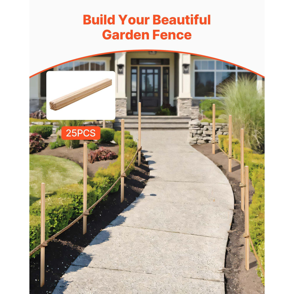 Wooden Garden Stakes, 25 Pcs 48x0.75x0.75 in Survey Grading Stakes, Garden Ground Stake with Sharp Point, Fir Wood Plant Support Stake, Sign Posts for Silt Fence Backyard Boundaries Baselines