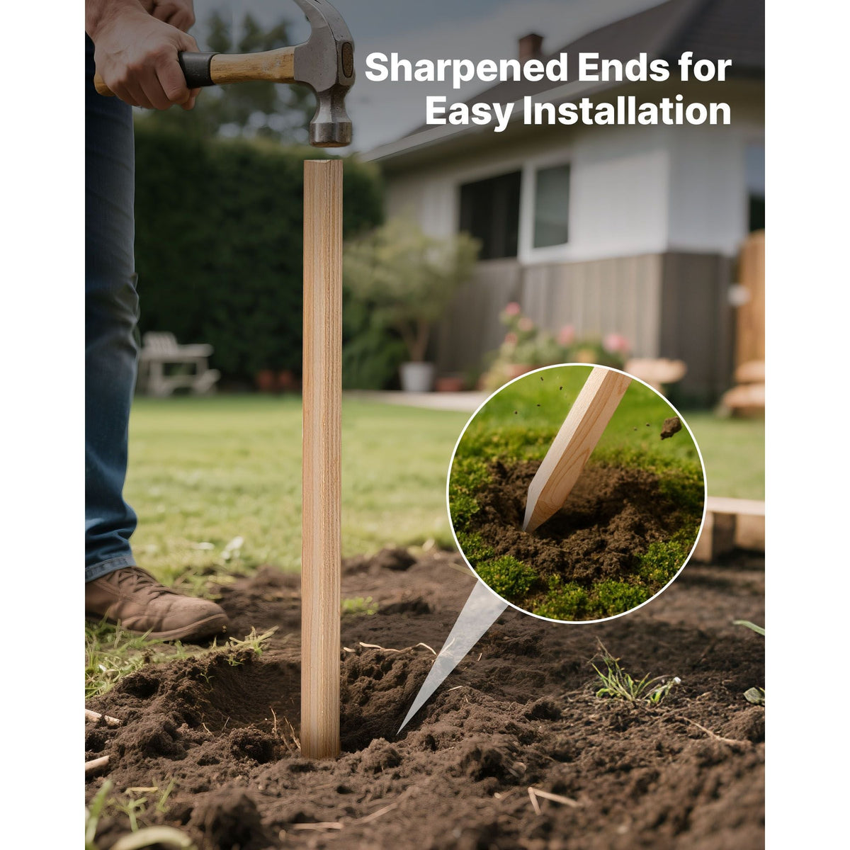 Wooden Garden Stakes, 25 Pcs 48x0.75x0.75 in Survey Grading Stakes, Garden Ground Stake with Sharp Point, Fir Wood Plant Support Stake, Sign Posts for Silt Fence Backyard Boundaries Baselines