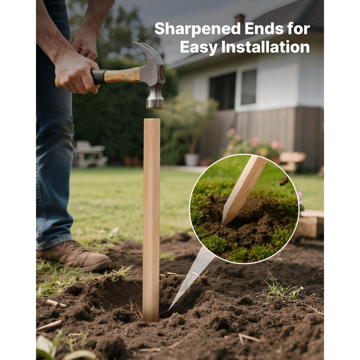 Wooden Garden Stakes, 50 Pcs 36x0.75x0.75 in Survey Grading Stakes, Garden Ground Stake with Sharp Point, Fir Wood Plant Support Stake, Sign Posts for Silt Fence Backyard Boundaries Baselines