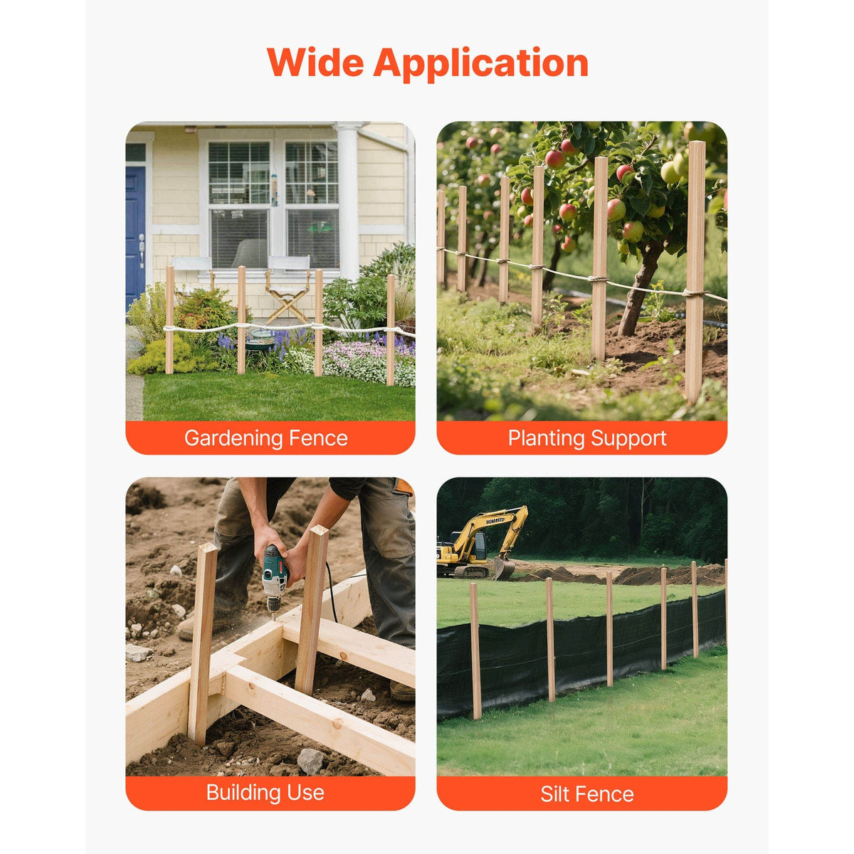 Wooden Garden Stakes, 50 Pcs 36x0.75x0.75 in Survey Grading Stakes, Garden Ground Stake with Sharp Point, Fir Wood Plant Support Stake, Sign Posts for Silt Fence Backyard Boundaries Baselines